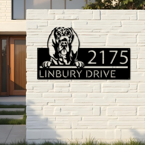 Custom Metal Bloodhound dog cute puppy Metal Address Sign House number Hanging Address Plaque Yard Sign Outdoor decor