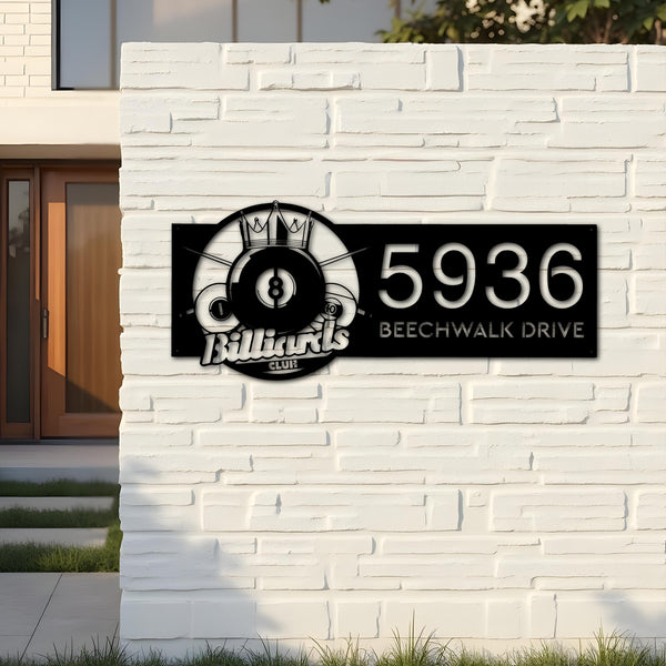 Custom Metal Billiard pool club Metal Address Sign, House number, Outdoor Number Signage, Yard Sign Address Plate