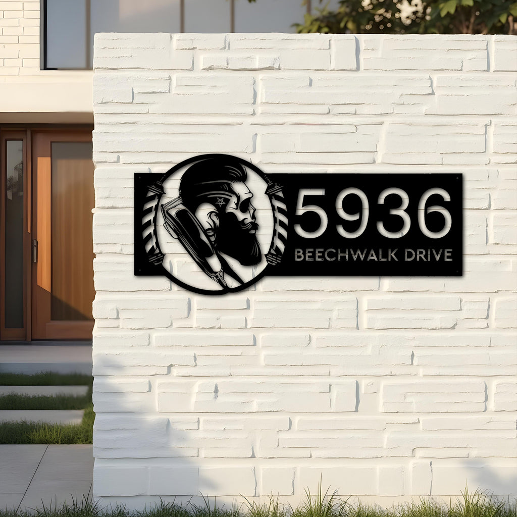Custom Metal Barber shop hair dresser salon Metal Address Sign Custom House number Hanging Address Plaque Yard Sign Outdoor
