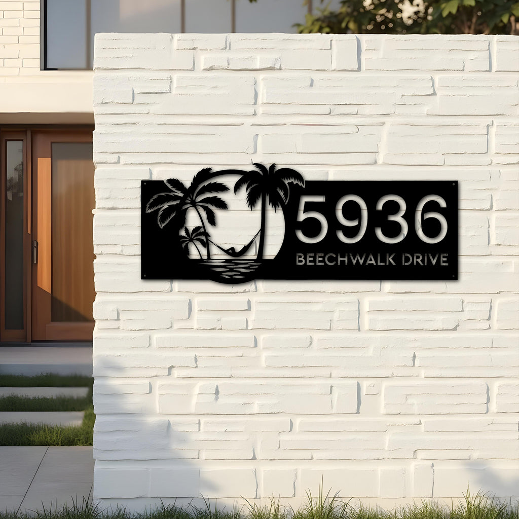 Custom Metal Beach Palm tree Metal Address Sign, House number, Outdoor Number Signage, Yard Sign Address Plate