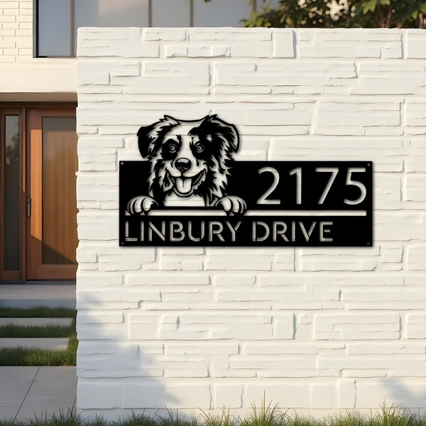 Custom Metal Australian Shepherd dog cute puppy Metal Address Sign House number Hanging Address Plaque Yard Sign Outdoor decor