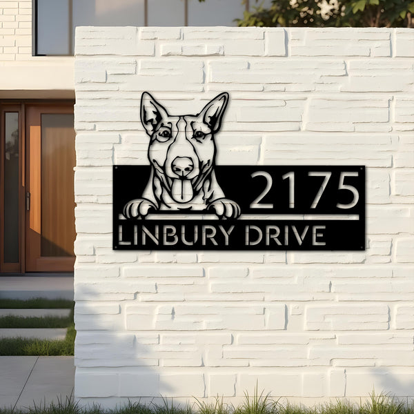 Custom Metal Bull Terrier dog cute puppy Metal Address Sign House number Hanging Address Plaque Yard Sign Outdoor decor