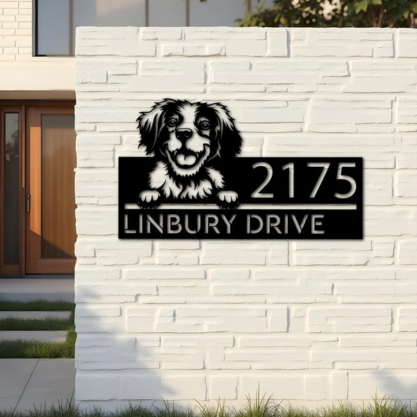 Custom Metal Brittany dog Puppy Metal Address Sign House number Hanging Address Plaque Yard Sign Outdoor decor
