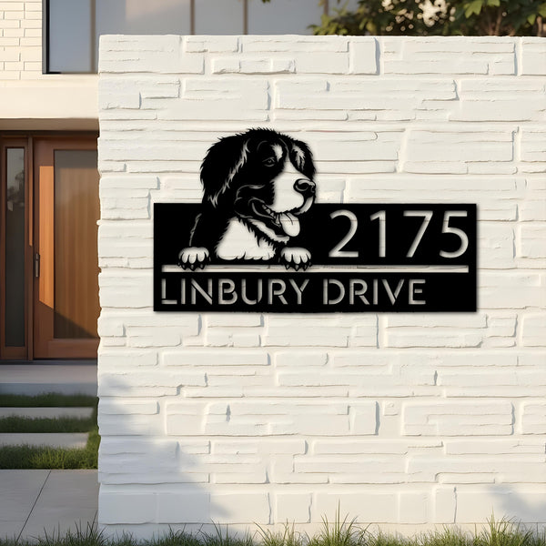 Custom Metal Big mountain dog Puppy Metal Address Sign House number Hanging Address Plaque Yard Sign Outdoor decor