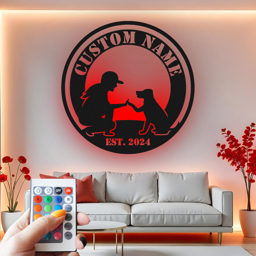 Custom Dog and Owner Metal Wall Art With Led Light , Personalized Pet Lover Gift, Dog Mom Decor, Dog Memorial, Pet Home Sign, Dog Owner Gift Idea