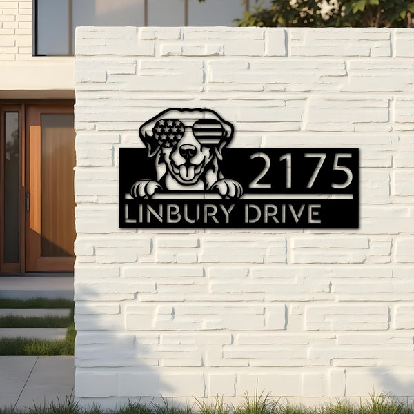 Custom Metal Golden Retriever dog US glasses Metal Address Sign House number Hanging Address Plaque Yard Sign Outdoor decor