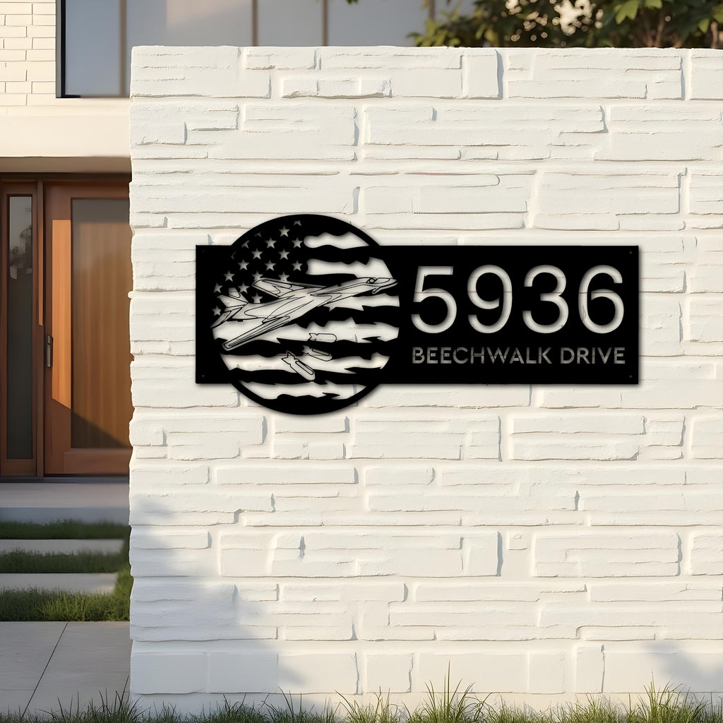 Custom Metal B 1B lancer bomber airplane US flag Metal Address Sign House number Hanging Address Plaque Yard Sign Outdoor