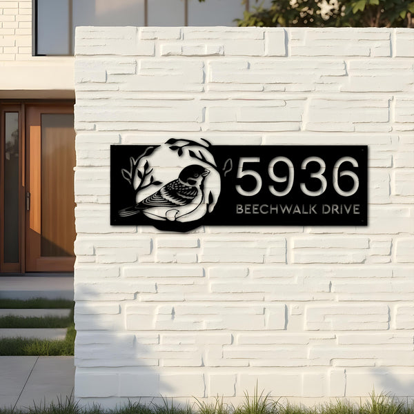 Custom Metal Bird on tree branch Metal Address Sign, House number, Outdoor Number Signage, Yard Sign Address Plate