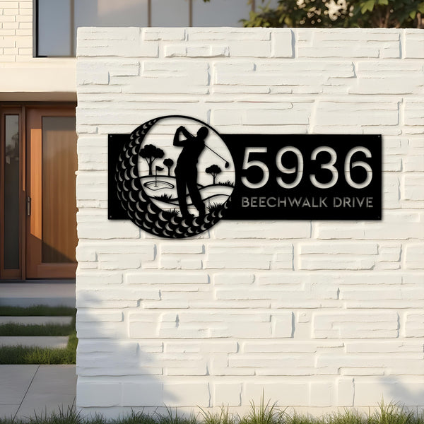 Custom Metal Golfer Golf Club Metal Address Sign, House number, Outdoor Number Signage, Yard Sign Address Plate