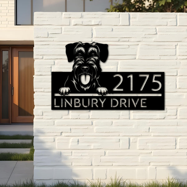 Custom Metal Giant Schnauzer dog Puppy Metal Address Sign House number Hanging Address Plaque Yard Sign Outdoor decor