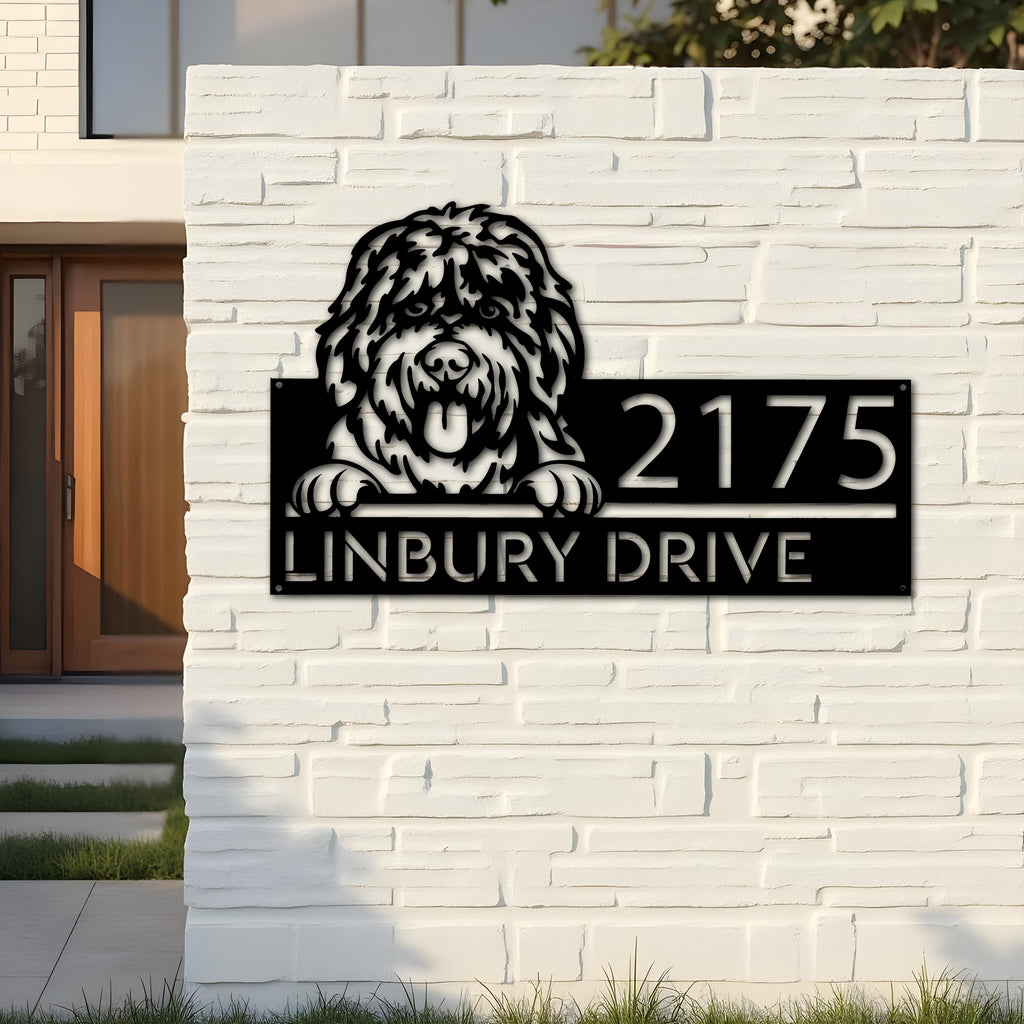 Custom Metal Bobtail dog cute puppy Metal Address Sign House number Hanging Address Plaque Yard Sign Outdoor decor