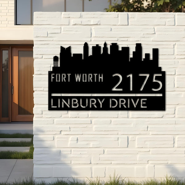 Custom Metal Fort Worth city skyline Metal Address Sign Hanging Address Plaque house number Yard Outdoor Sign