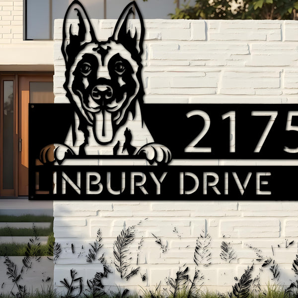 Custom Metal Belgian Malinois dog cute puppy Metal Address Sign House number Hanging Address Plaque Yard Sign Outdoor decor