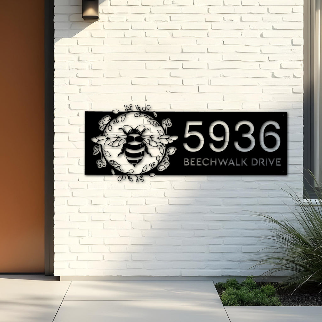 Custom Metal Bee Metal Address Sign, House number, Outdoor Number Signage, Yard Sign Address Plate