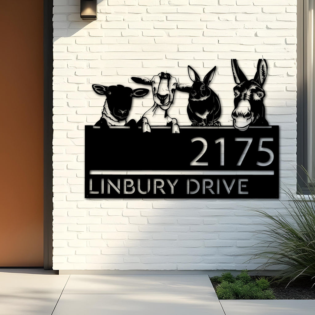 Custom Metal Goat Sheep Donkey rabbit farmhouse Metal Address Sign House number Hanging Address Plaque Yard Sign Outdoor decor