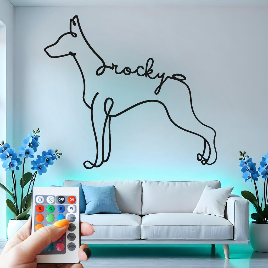 Custom Dog Silhouette Metal Wall Art With Led Light , Personalized Pet Name Decor, Dog Lover Gift, Minimalist Home Accent