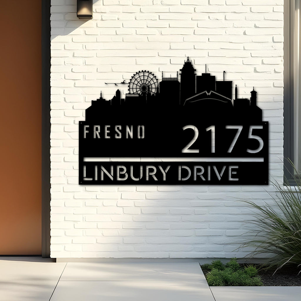 Custom Metal Fresno city skyline Metal Address Sign Hanging Address Plaque house number Yard Outdoor Sign