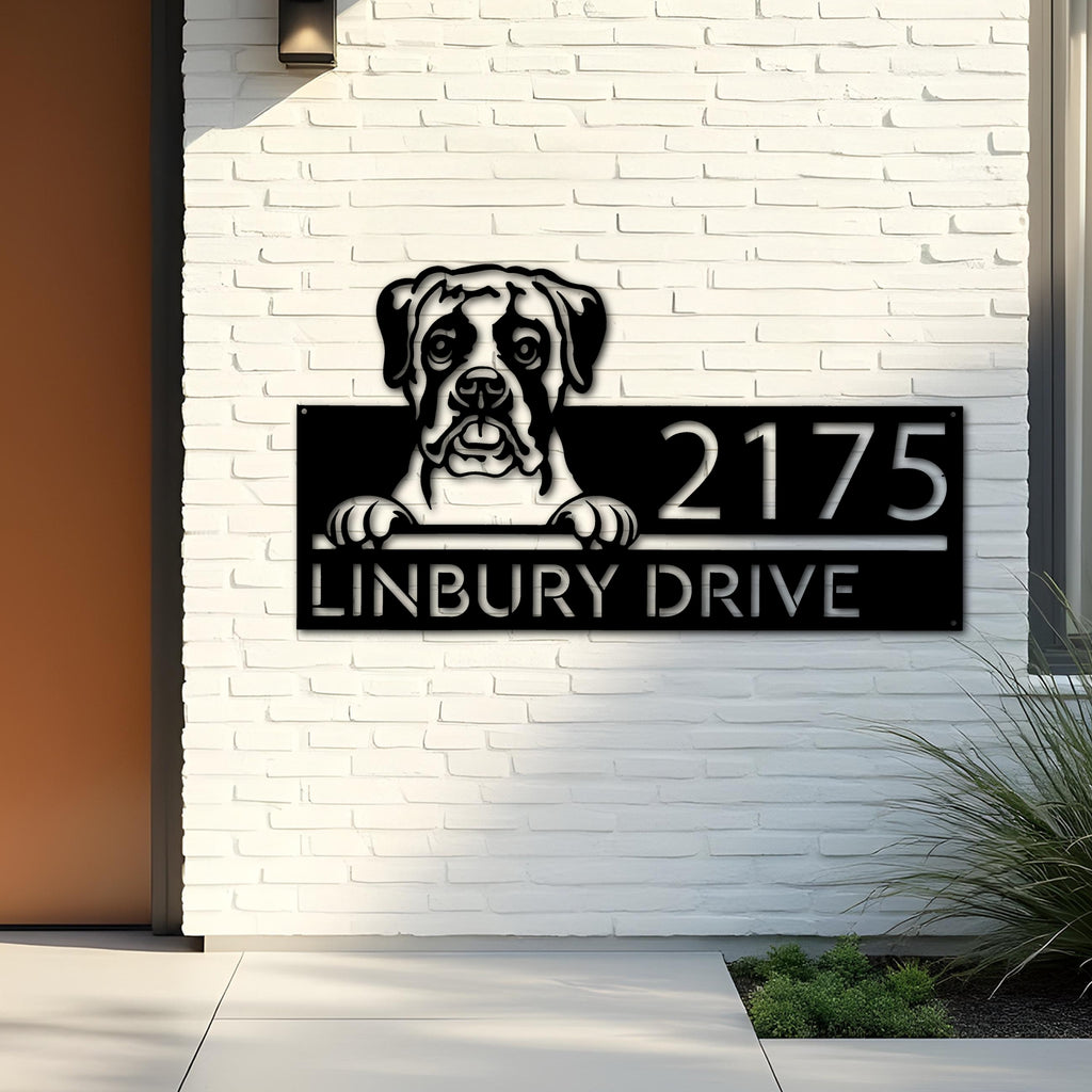 Custom Metal Boxer dog cute puppy Metal Address Sign House number Hanging Address Plaque Yard Sign Outdoor decor