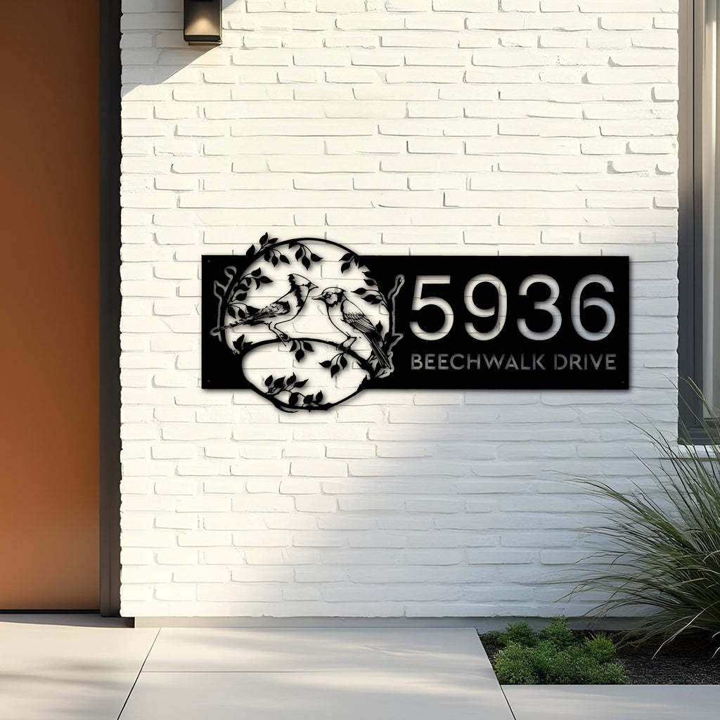 Custom Metal Blue Jay birds couple Metal Address Sign Custom Hanging Address Plaque House number Yard Sign Outdoor Sign