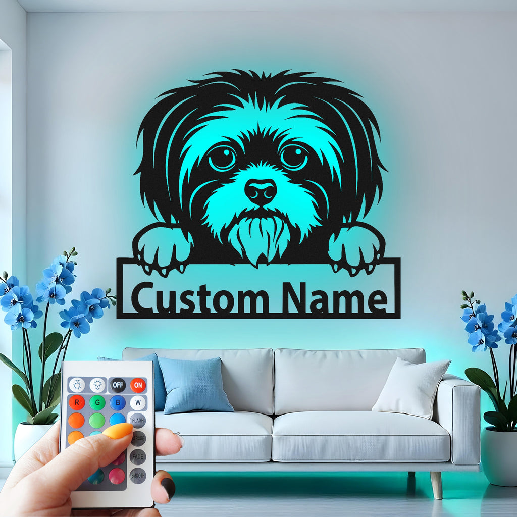 Custom Dog Metal Wall Art With Led Light , Personalized Puppy Decor, Pet Lover Gift Idea, Dog Mom Home Decor, Living Room Wall Accent