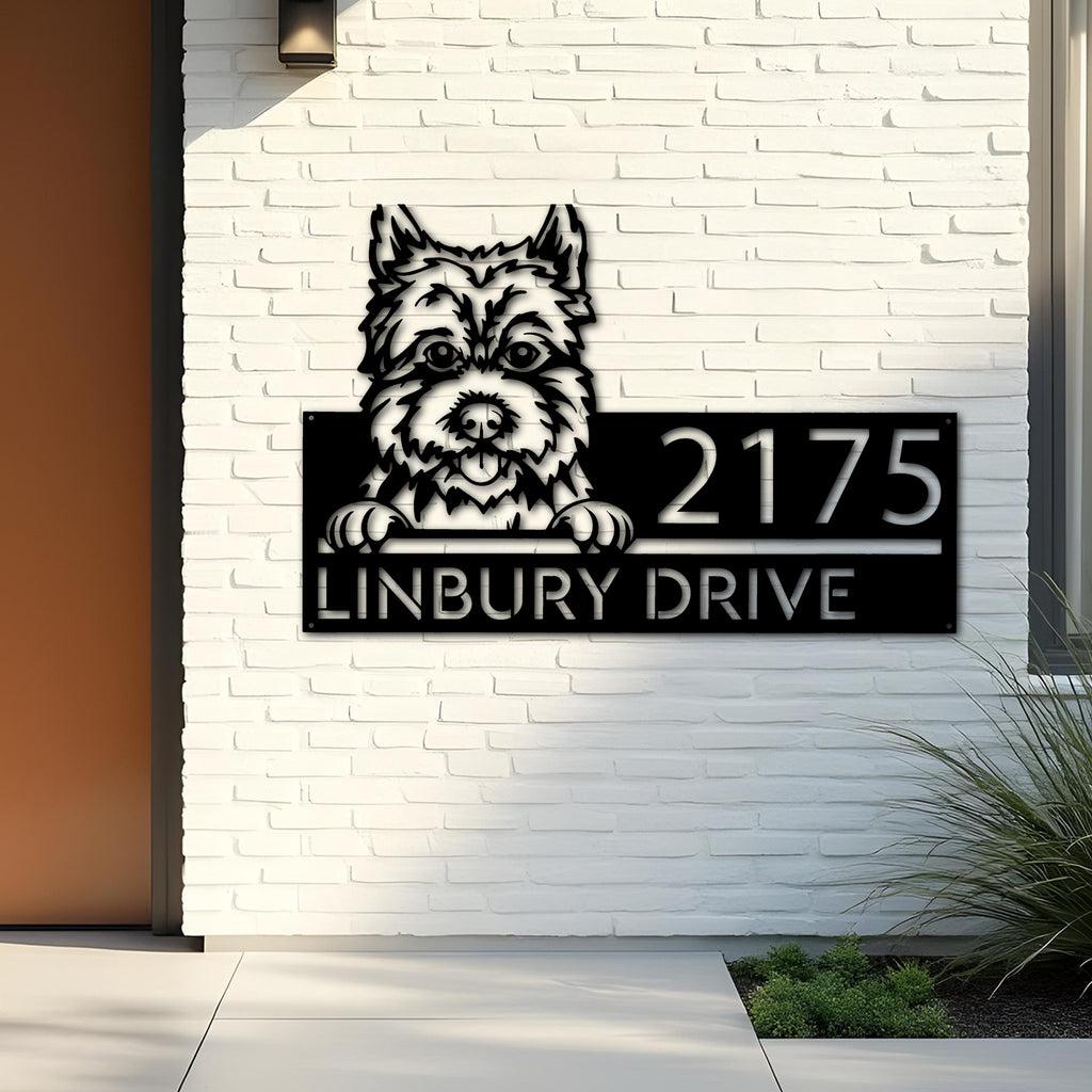 Custom Metal Cairn Terrier dog cute puppy Metal Address Sign House number Hanging Address Plaque Yard Sign Outdoor decor