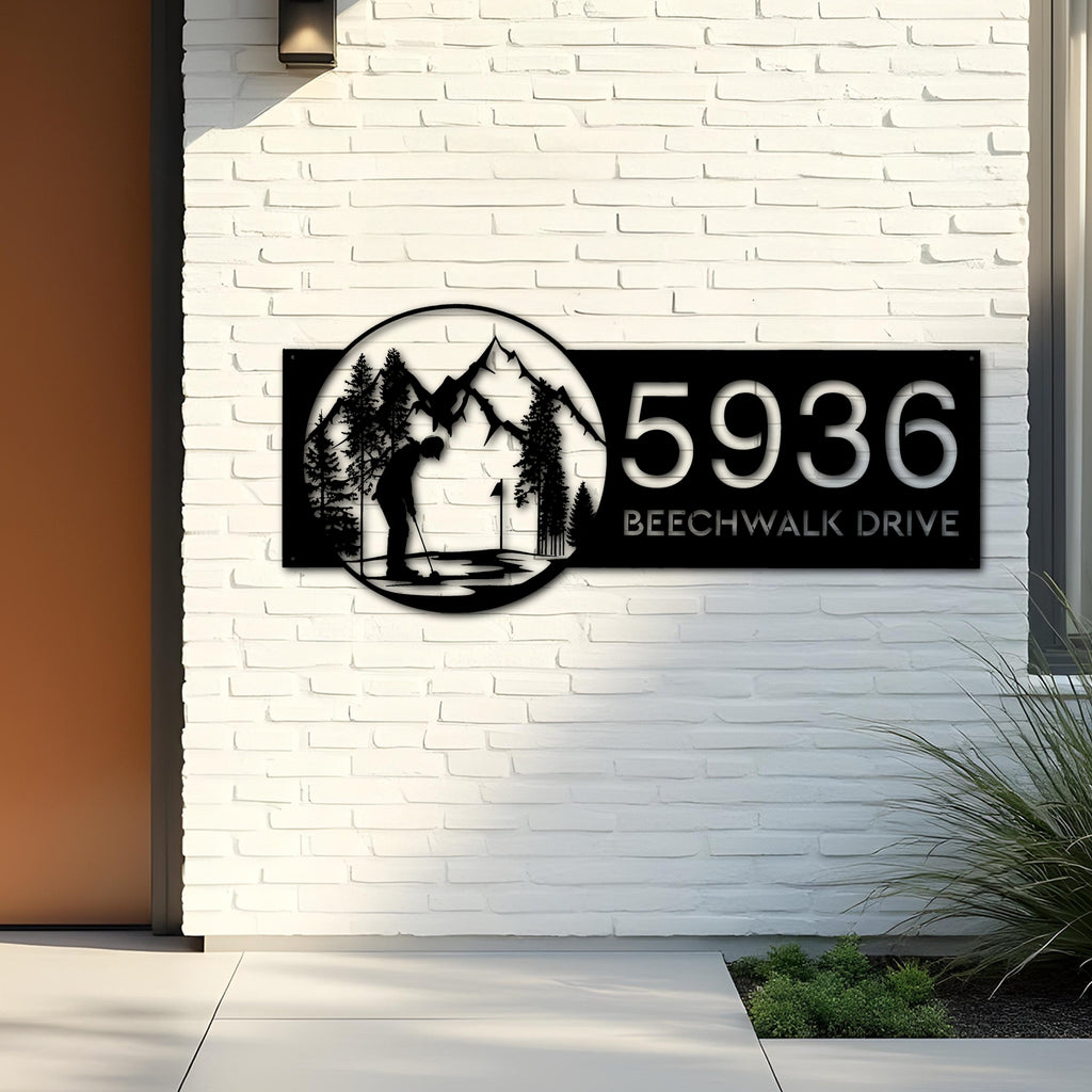 Custom Metal Golf club Golfer Metal Address Sign, House number, Outdoor Number Signage, Yard Sign Address Plate