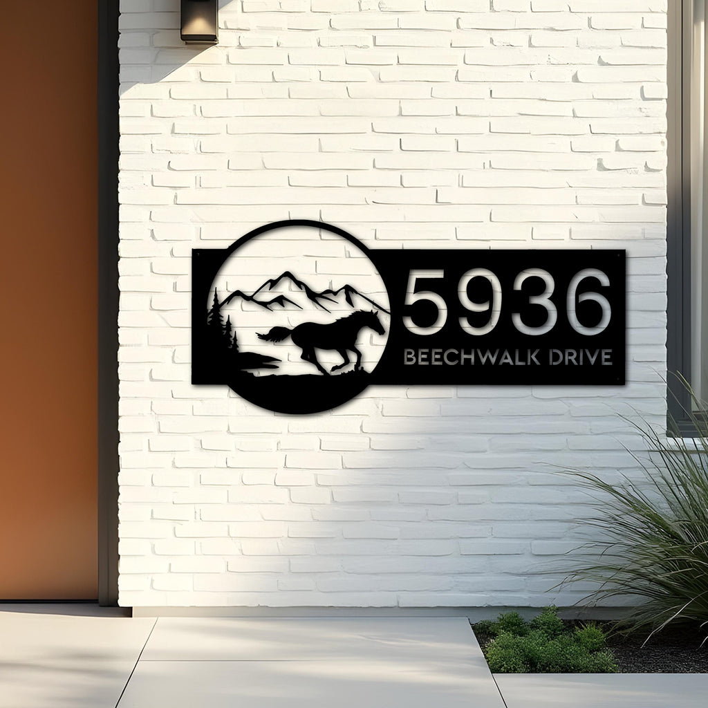 Custom Metal Horse running scene Metal Address Sign, House number, Outdoor Number Signage, Yard Sign Address Plate