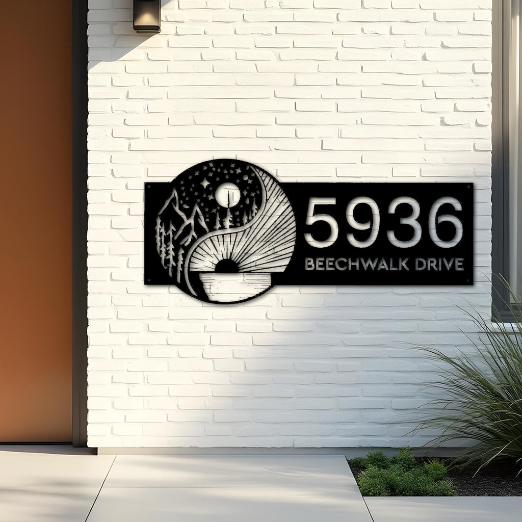 Custom Metal Yin Yang sun and moon Metal Address Sign, House number, Outdoor Number Signage, Yard Sign Address Plate
