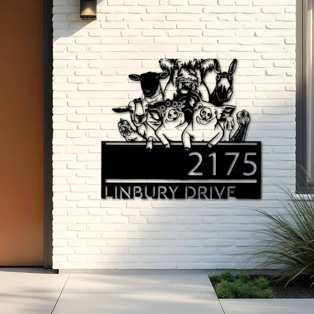 Custom Metal farm animals farmhouse ranch Metal Address Sign, House number, Outdoor Number Signage, Yard Sign Address Plate
