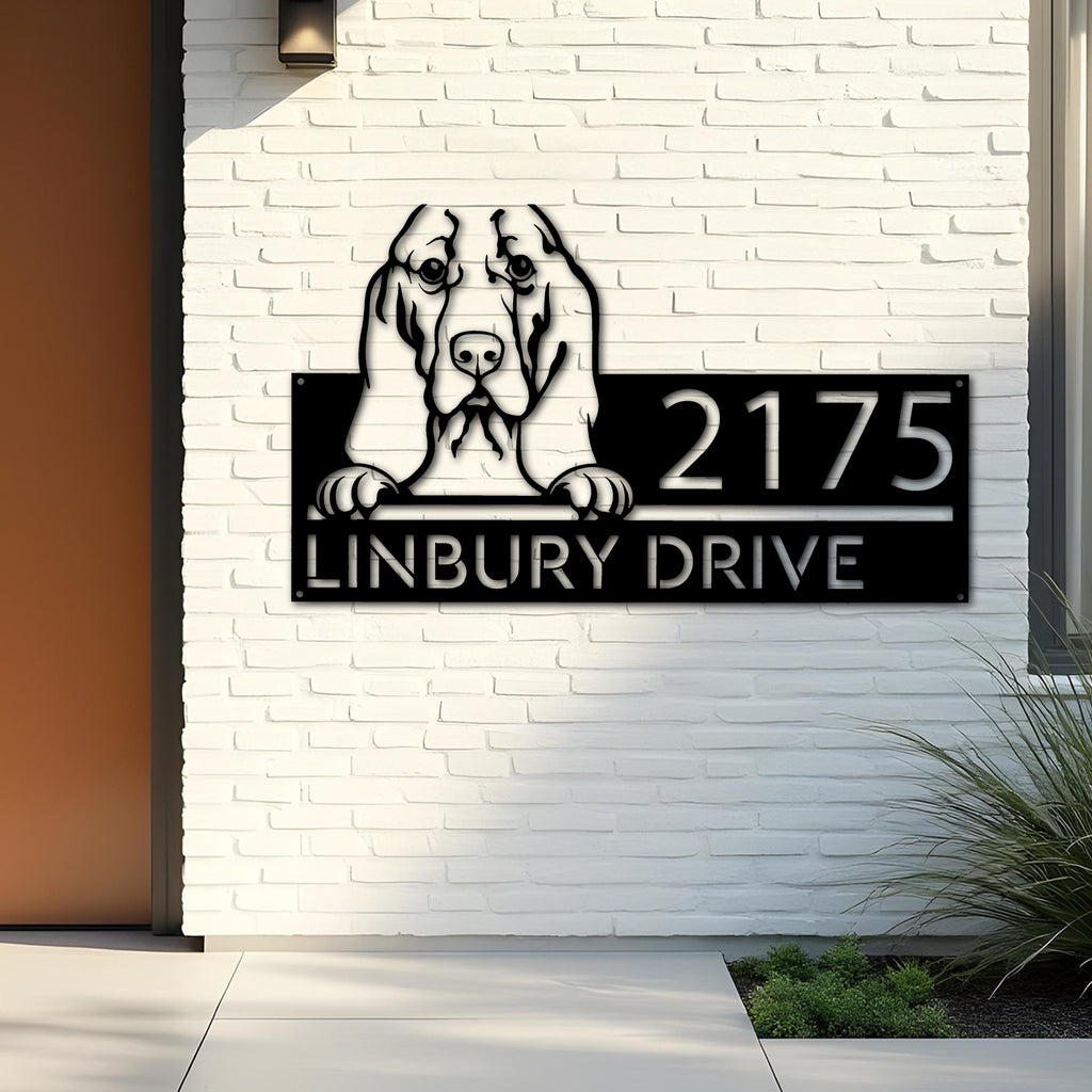 Custom Metal Basset hound dog cute puppy Metal Address Sign House number Hanging Address Plaque Yard Sign Outdoor decor