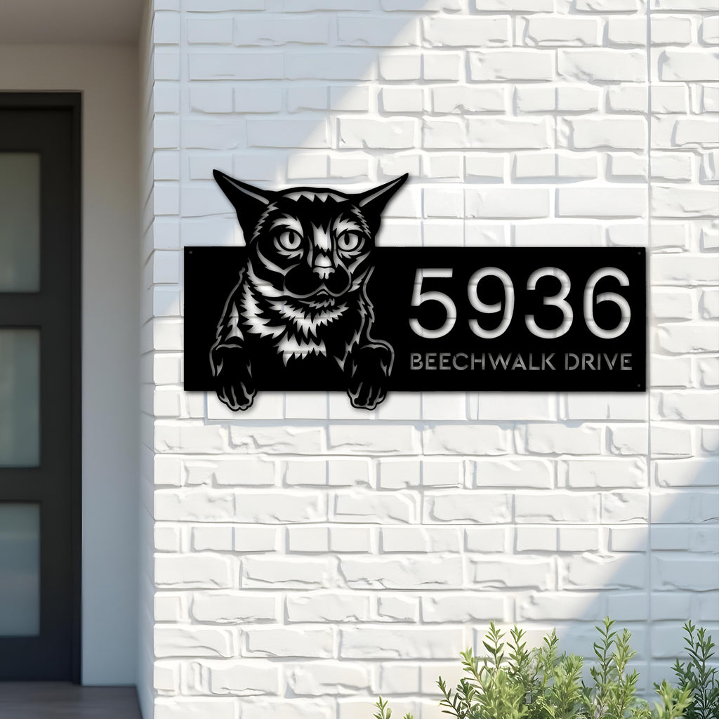 Custom Metal Burma Cute peeking cat kitten Metal Address Sign, House number, Outdoor Number Signage, Yard Sign Address Plate