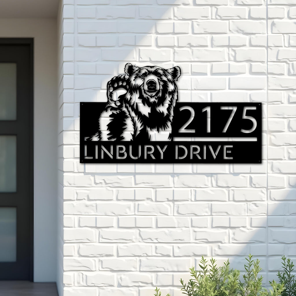 Custom Metal Grizzly Bear Metal Address Sign, House number, Outdoor Number Signage, Yard Sign Address Plate001