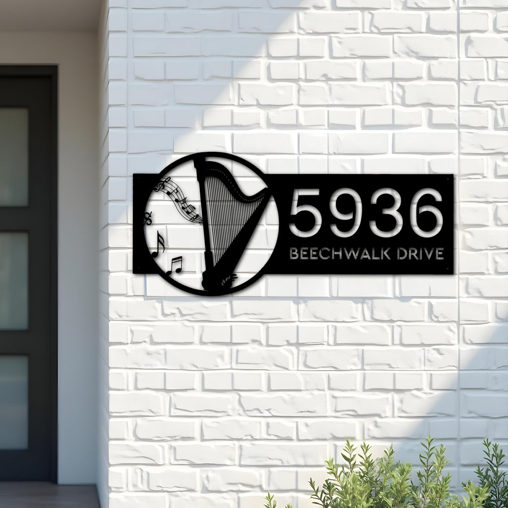 Custom Metal Harp musical instrument Metal Address Sign Custom House number Hanging Address Plaque Yard Sign Outdoor