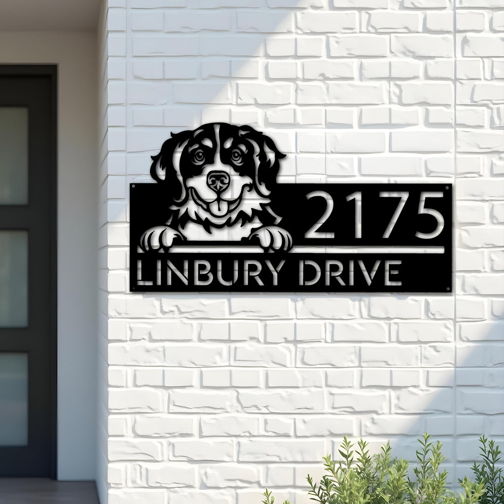 Custom Metal Bernese mountain dog cute puppy Metal Address Sign House number Hanging Address Plaque Yard Sign Outdoor decor