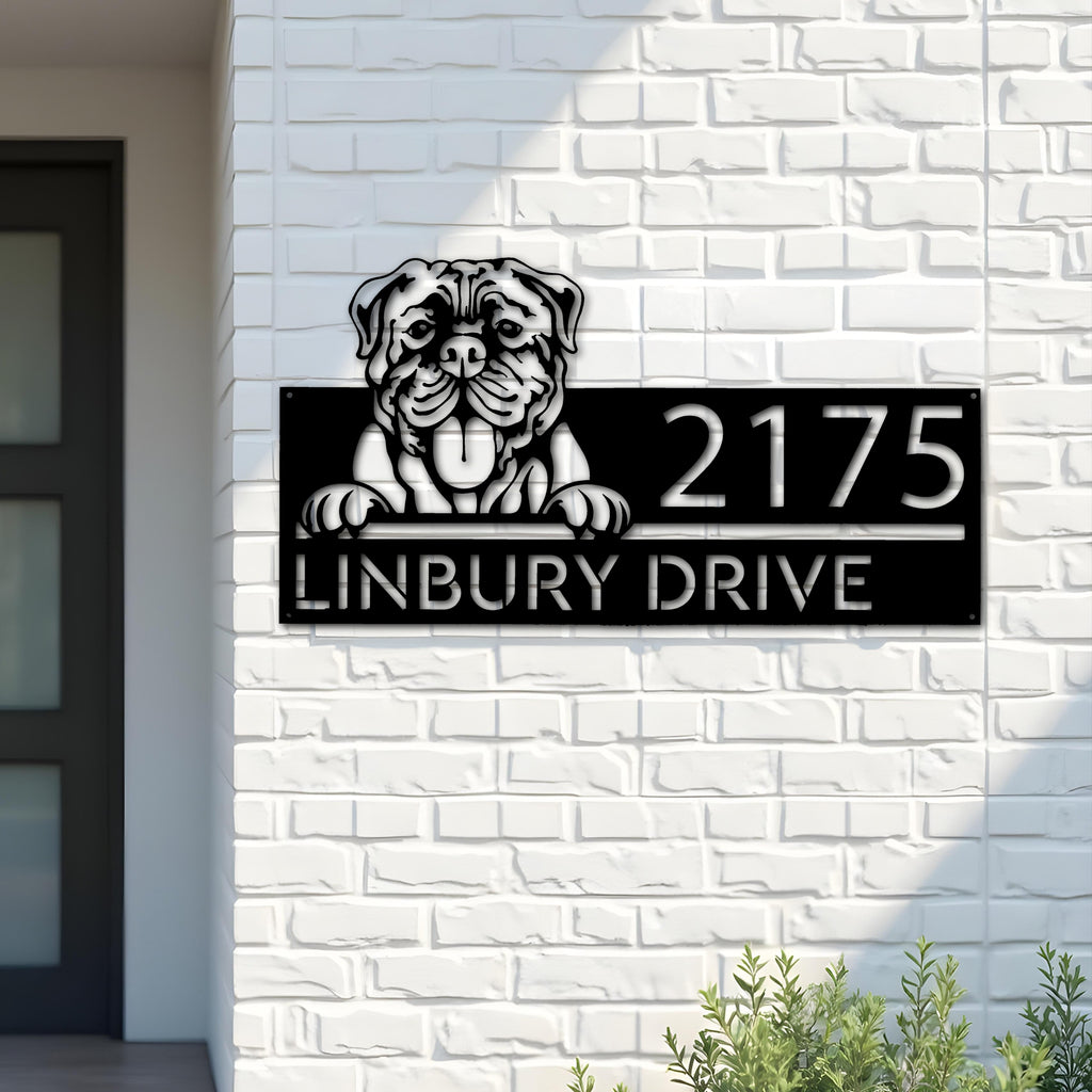 Custom Metal Mastiff dog Cute puppy Metal Address Sign House number Hanging Address Plaque Yard Sign Outdoor decor