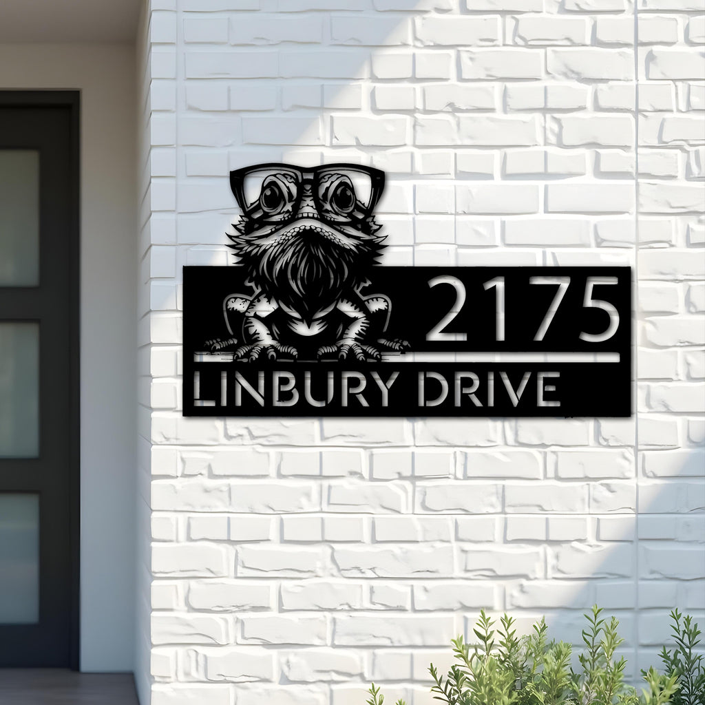 Custom Metal Bearded Dragon Metal Address Sign, House number, Outdoor Number Signage, Yard Sign Address Plate