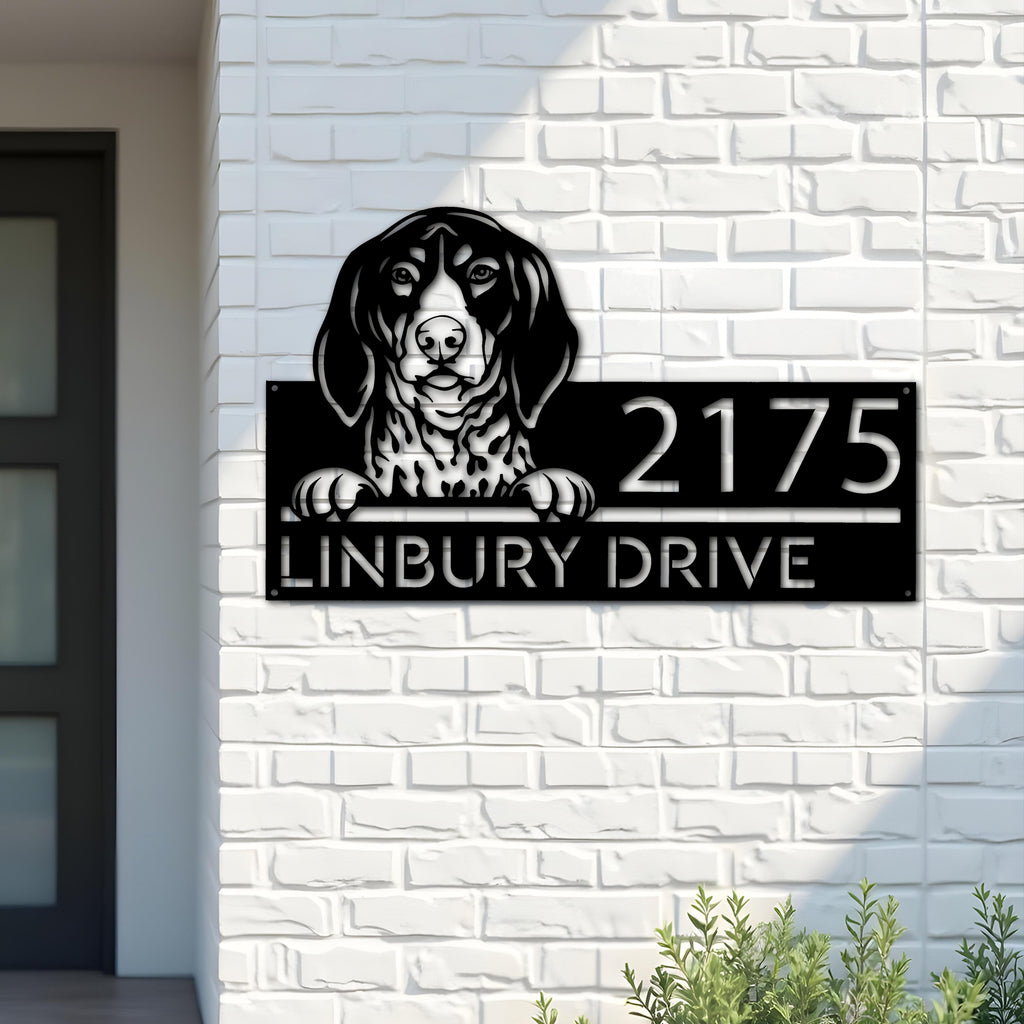 Custom Metal Bluetick coonhound dog cute puppy Metal Address Sign House number Hanging Address Plaque Yard Sign Outdoor decor