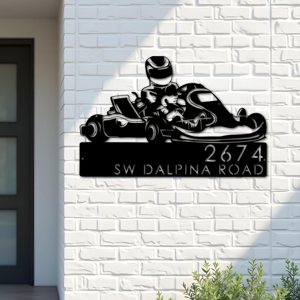 Custom Metal Go kart driver racing Metal Address Sign, House number, Outdoor Number Signage, Yard Sign Address Plate