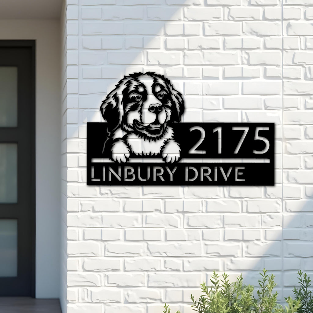 Custom Metal Bernese Mountain dog Puppy Metal Address Sign House number Hanging Address Plaque Yard Sign Outdoor decor
