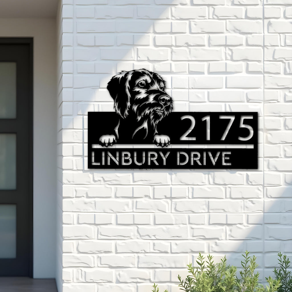 Custom Metal Wirehaired Vizsla dog Puppy Metal Address Sign House number Hanging Address Plaque Yard Sign Outdoor decor