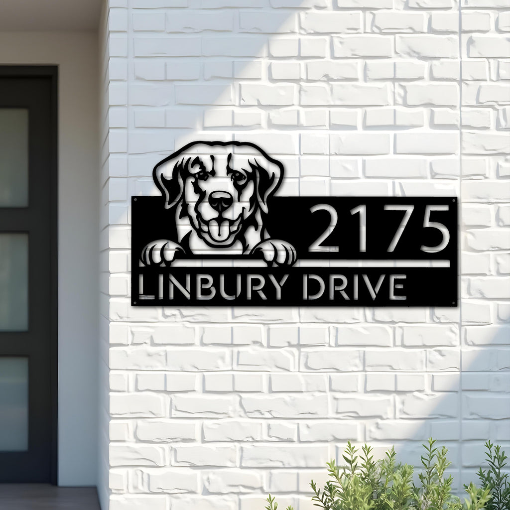 Custom Metal Golden Retriever dog Metal Address Sign House number Hanging Address Plaque Yard Sign Outdoor decor