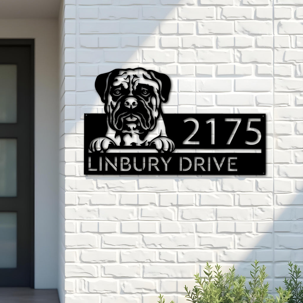 Custom Metal Bullmastiff dog cute puppy Metal Address Sign House number Hanging Address Plaque Yard Sign Outdoor decor