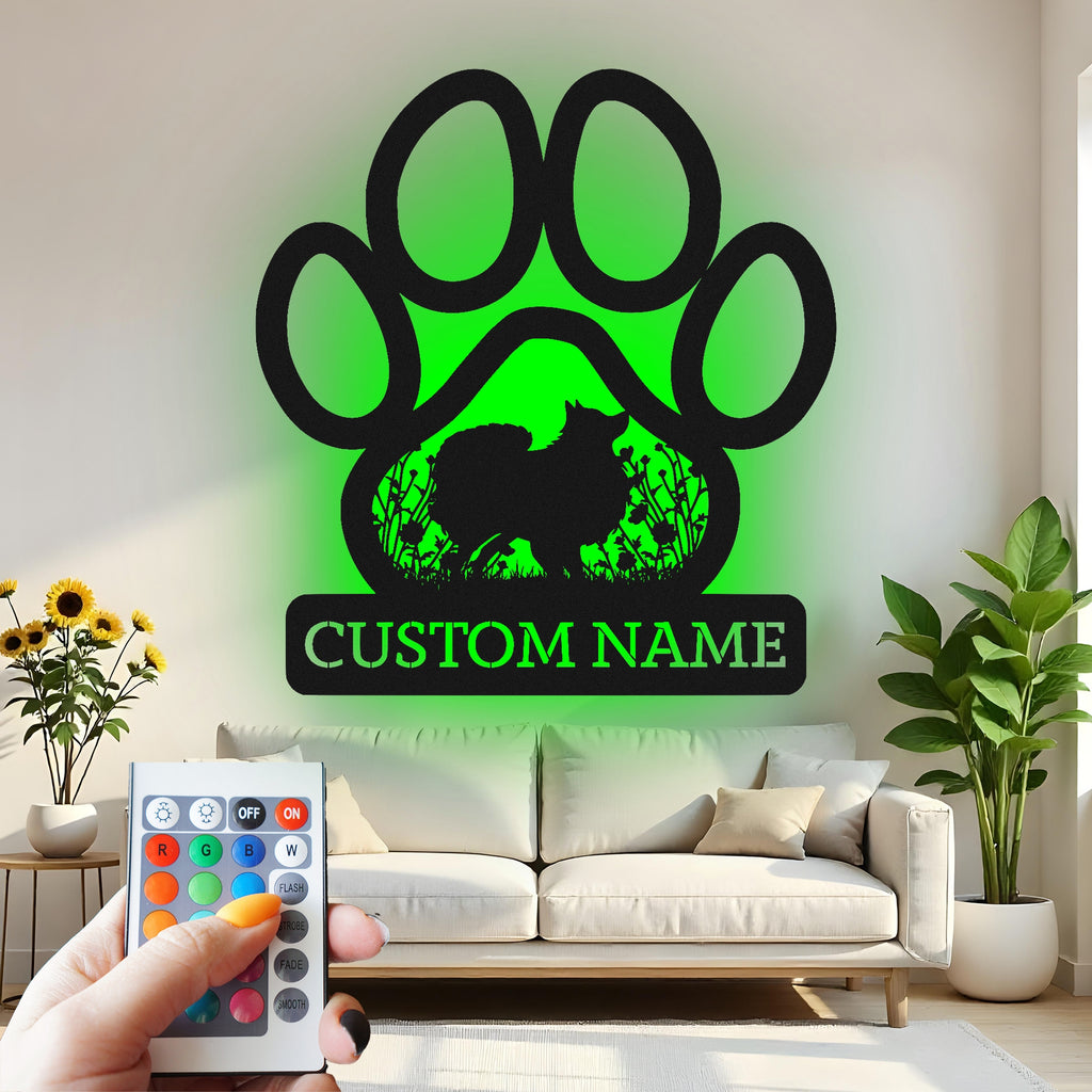Custom Dog Paw Print Metal Wall Art With Led Light , Personalized Pet Name Decor, Dog Lover Gift, Puppy Memorial Home Accent