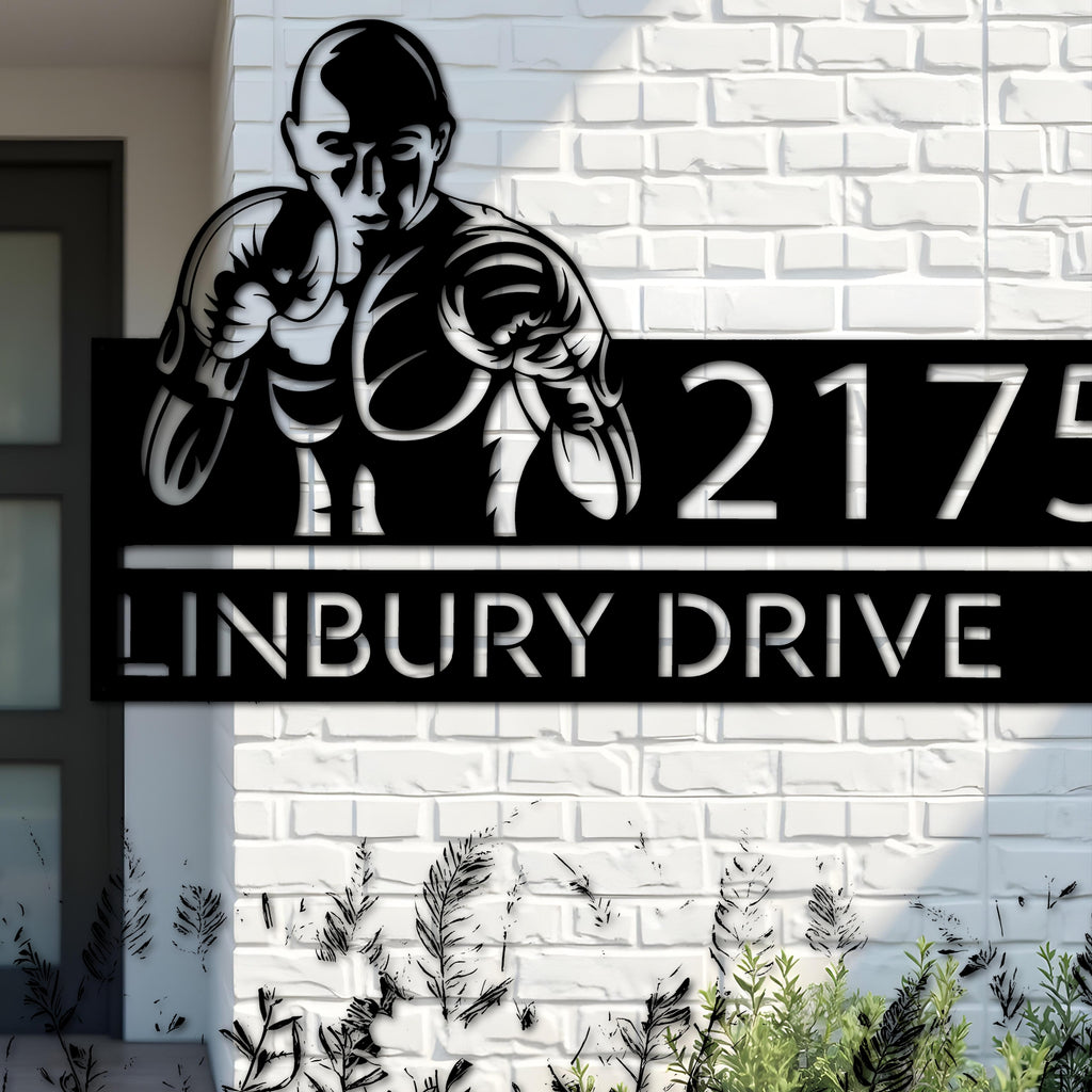Custom Metal Boxing fighter boxer Metal Address Sign, House number, Outdoor Number Signage, Yard Sign Address Plate002