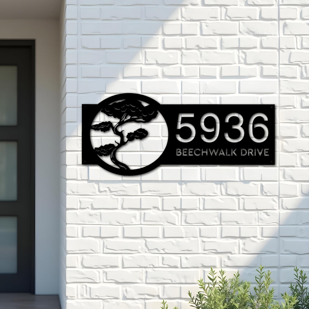 Custom Metal Bonsai tree Metal Address Sign, House number, Outdoor Number Signage, Yard Sign Address Plate