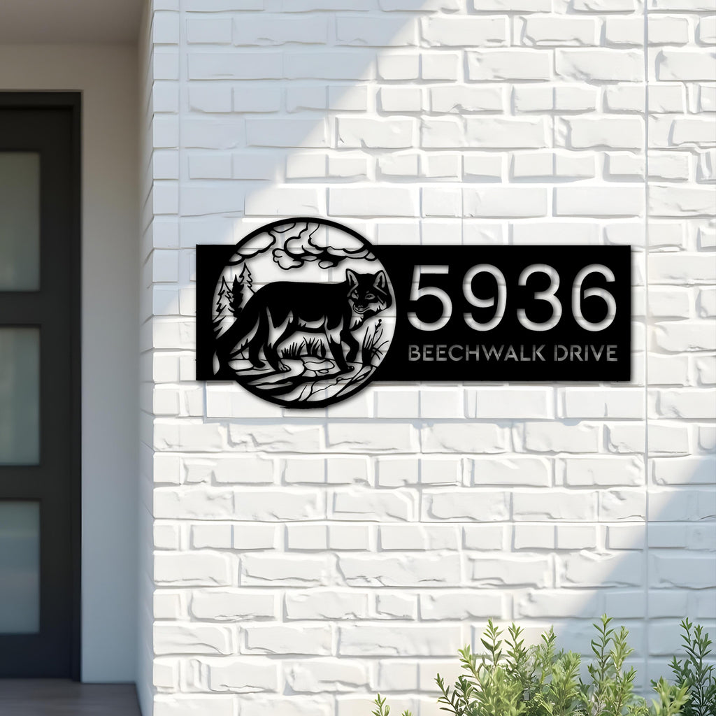 Custom Metal Fox Wild animal wildlife Metal Address Sign, House number, Outdoor Number Signage, Yard Sign Address Plate
