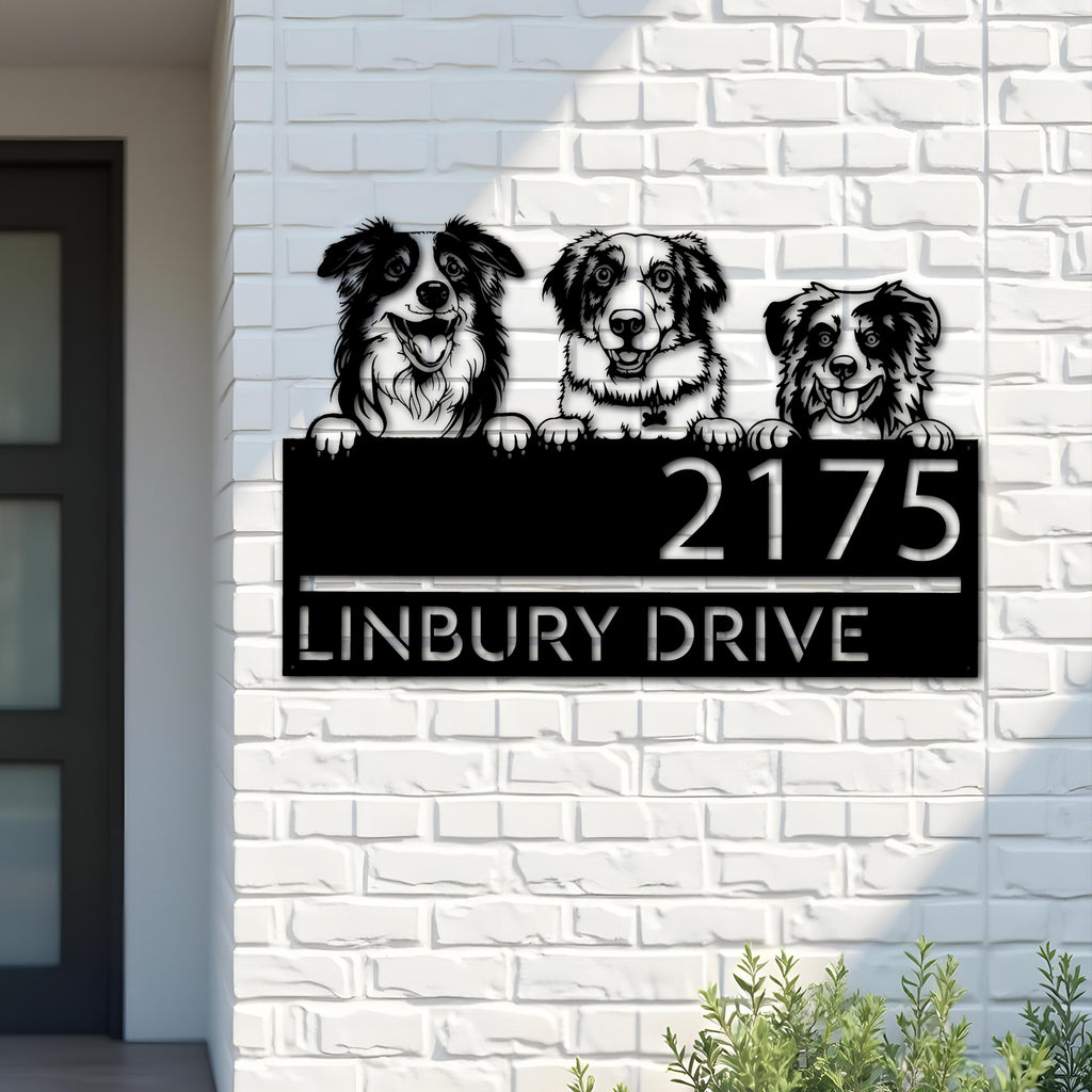 Custom Metal Australian shepherd dogs puppy Metal Address Sign House number Hanging Address Plaque Yard Sign Outdoor decor