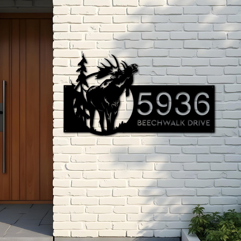 Custom Metal Elk wild life forest Metal Address Sign, House number, Outdoor Number Signage, Yard Sign Address Plate