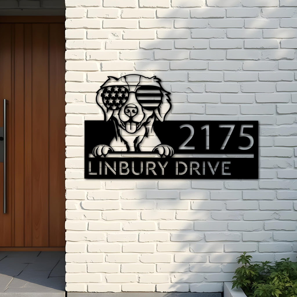 Custom Metal Brittany spaniel dog US glasses Metal Address Sign House number Hanging Address Plaque Yard Sign Outdoor decor