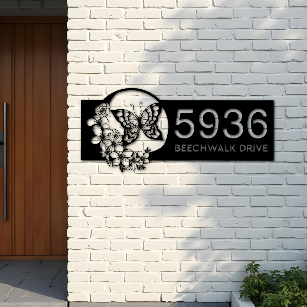 Custom Metal Butterfly flowers Metal Address Sign, House number, Outdoor Number Signage, Yard Sign Address Plate002